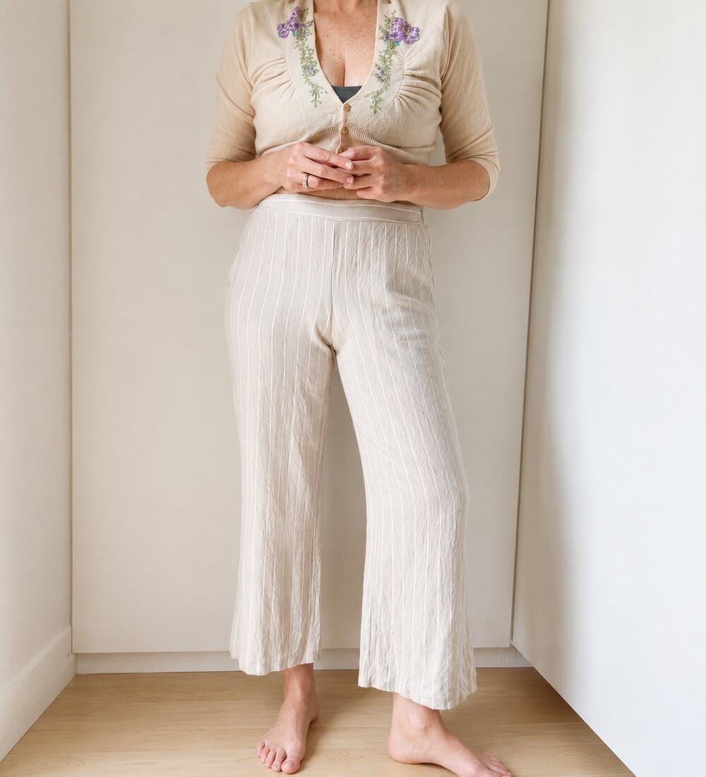 Women's Joie Linen Pants Size Small Ankle Tan/White /striped Summer Neutral
